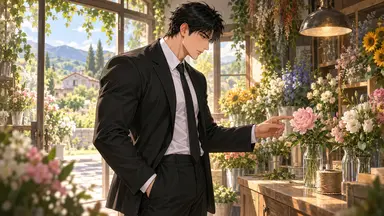 Un caïd à la retraite sur le seuil d’une boutique de fleurs