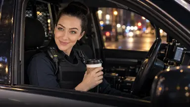 Une policière en patrouille de nuit