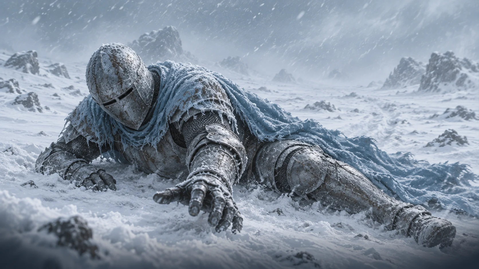 Un chevalier mourant dans la neige