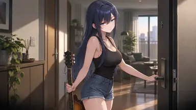 La voisine cool à la guitare