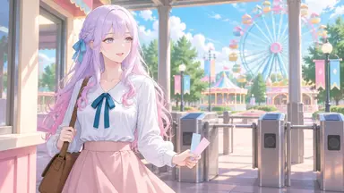 La secrétaire devant le parc d’attractions
